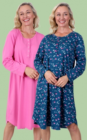 Long Sleeve Henley Nightgown Set