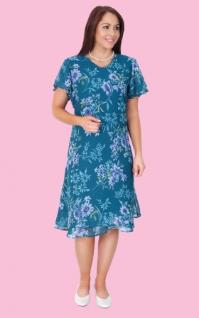 Teal Floral Georgette Dress