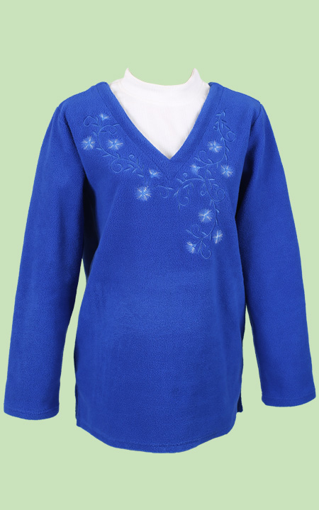 Mock Neck Fleece Embroidered Top