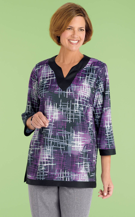 Print Top With Solid Trim