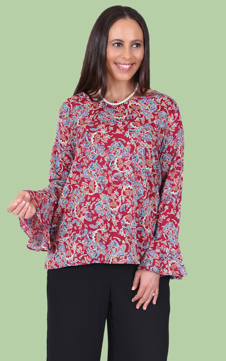 Health Pride - Paisley Bell Sleeve Blouse