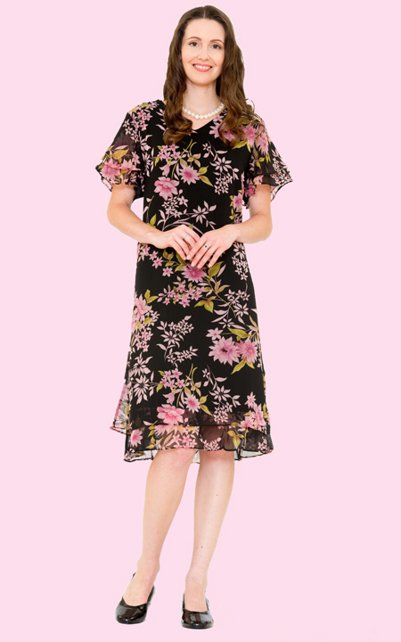 Black Floral Georgette Dress