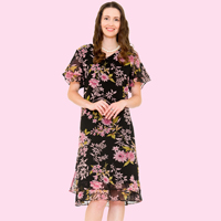 Black Floral Georgette Dress